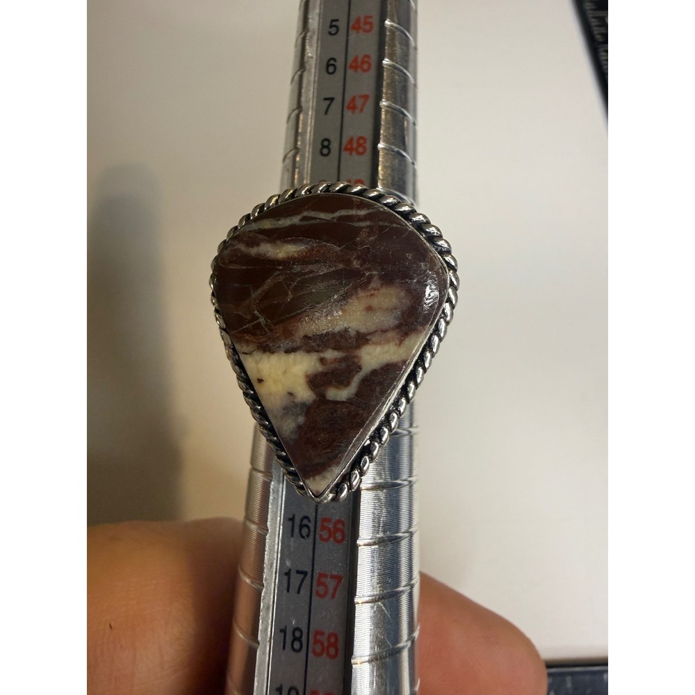 Sterling Silver Teardrop Jasper Ring Rope Border Southwestern Statement Sz 6.25